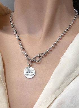 纯银小众设计ins冷淡风笑脸项链