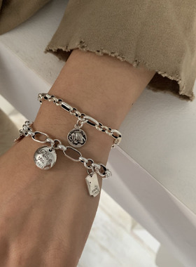 东大门纯银复古韩国链条双层手环