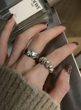 ins小众麻花牛角包菱形食指戒