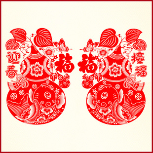 打春葫芦窗花民俗福禄迎春立春葫芦植绒加厚静电贴春节过年一对装