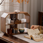 博古架创意多宝阁实木新中式 胡桃木茶具茶杯茶壶置物架 茶架家用式