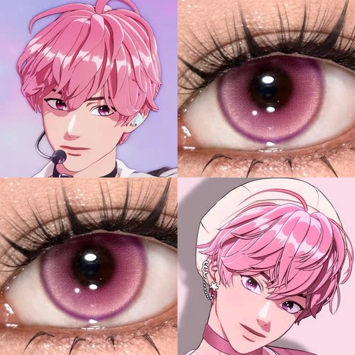 斑比cos美瞳plave蔡斑比丰玖bamby小大直径粉色正品隐形眼镜佳AH