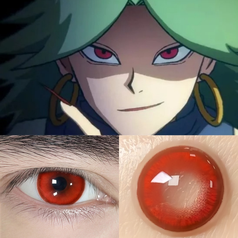 赤牙cos美瞳半年抛红色大小直径刺客伍六七烈焰红显色隐形眼镜2PW