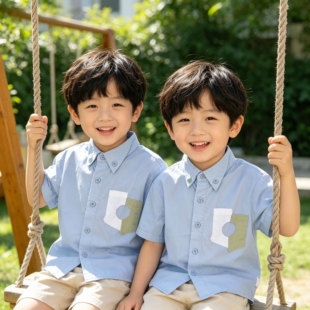琦瑞德泽男小童衬衫2026夏装新款男宝宝纯棉短袖休闲衬衫洋气炸街