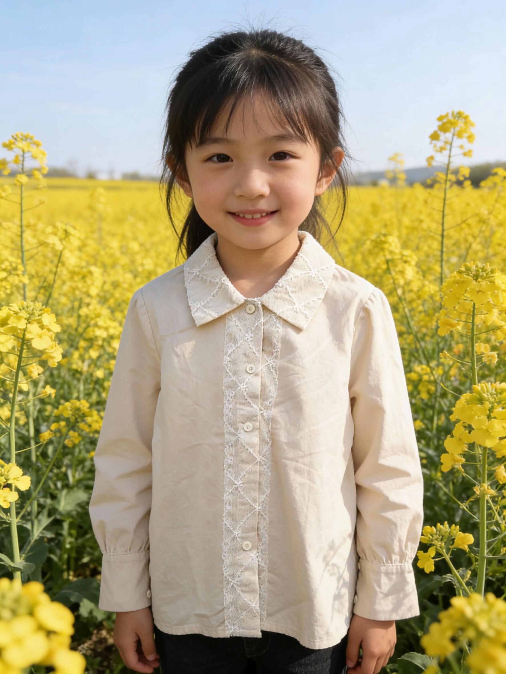 儿童女中童衬衫长袖中大童表演出服小学生儿童纯棉日常休闲衬衫衣