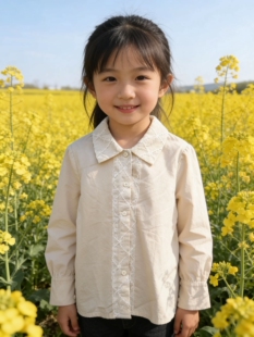 儿童女中童衬衫长袖中大童表演出服小学生儿童纯棉日常休闲衬衫衣