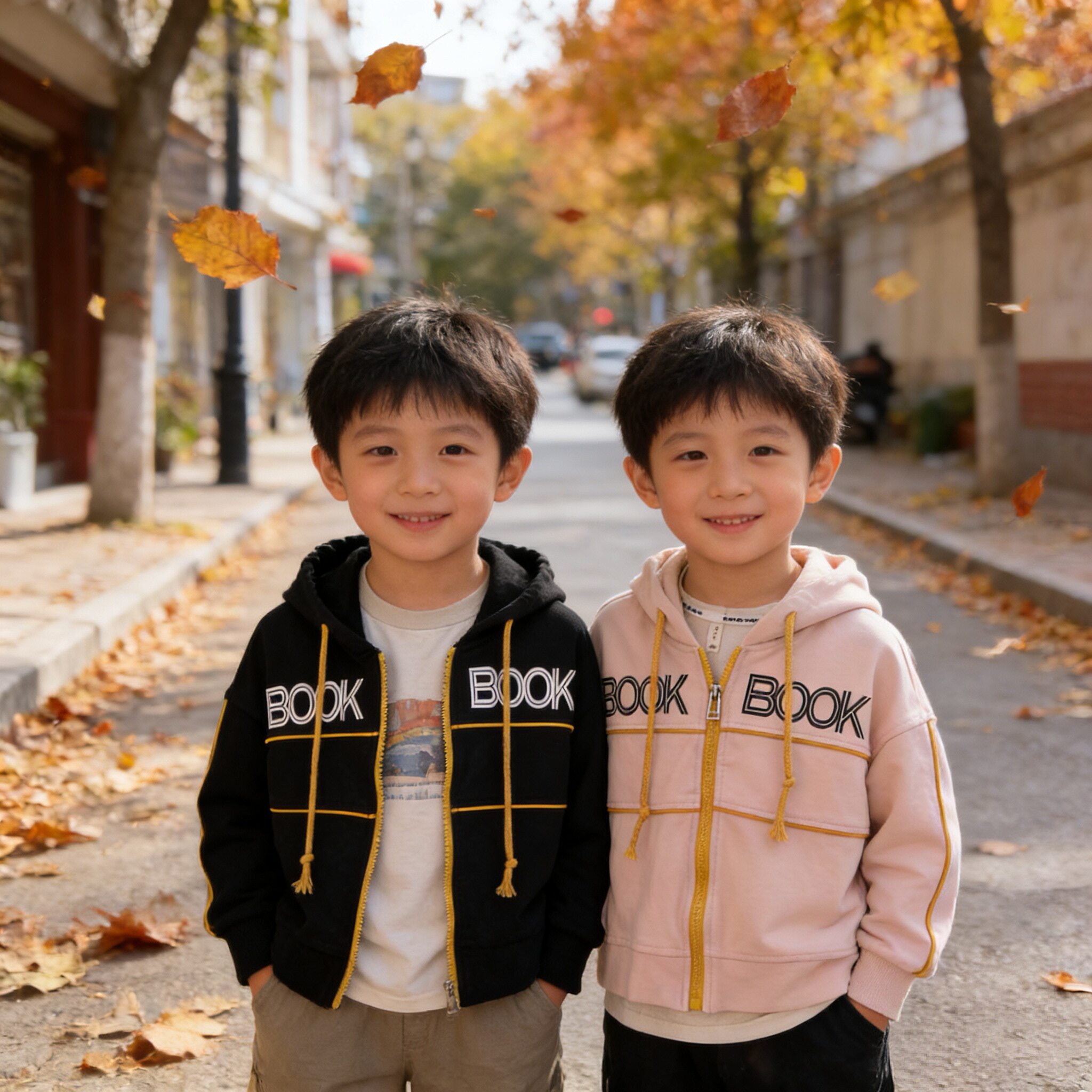 春秋款儿童洋气休闲连帽中小童宽松拉链开衫上衣外套百搭运动风