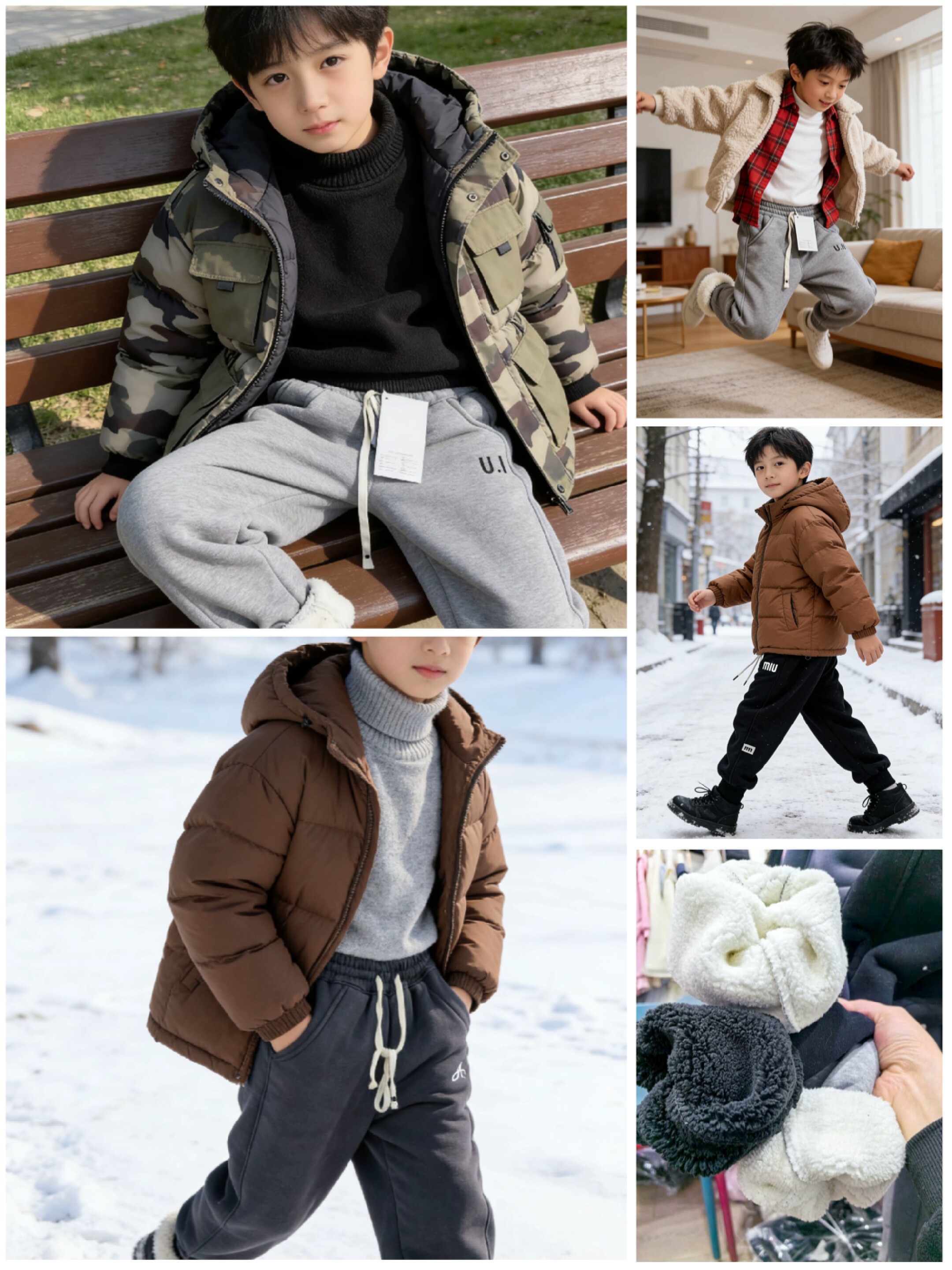 实体同步童装男中大童加绒加厚裤冬款保暖运动裤儿童羊驼绒卫裤