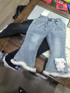 女童加绒牛仔秋冬季2025新款甜美洋气儿童加厚喇叭裤冬装时髦长裤