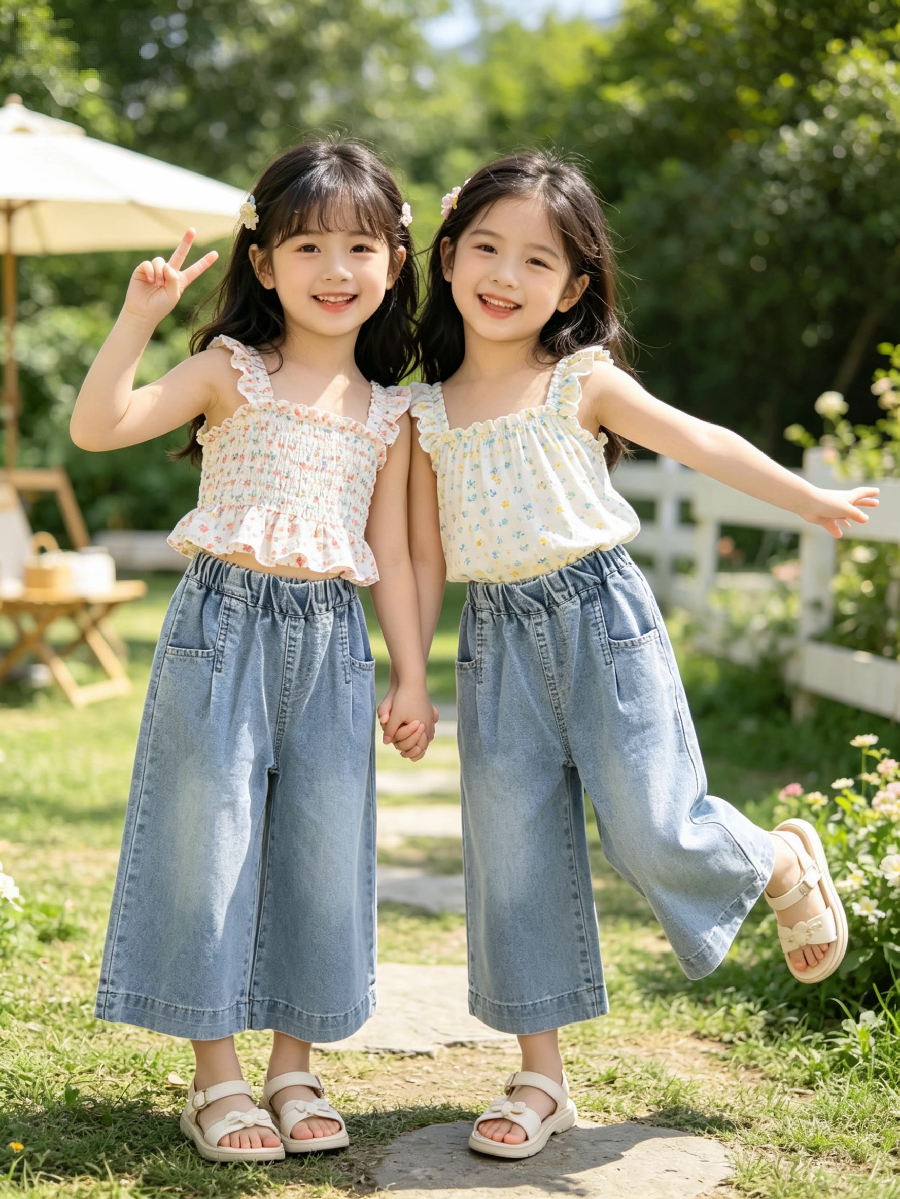 女童中童牛仔裤夏季2026新款儿童装阔腿裤夏装裤子小女孩八九分裤