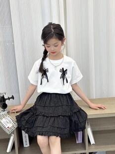 女童套装夏装2025新款中大童纯棉半袖上衣夏天洋气儿童短裙两件套