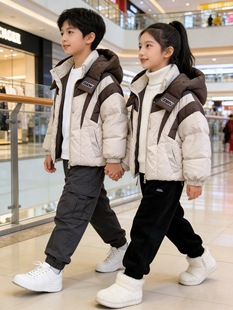 儿童羽绒服冬季新款韩版男女中童拼色连帽面包服中大童保暖外套潮