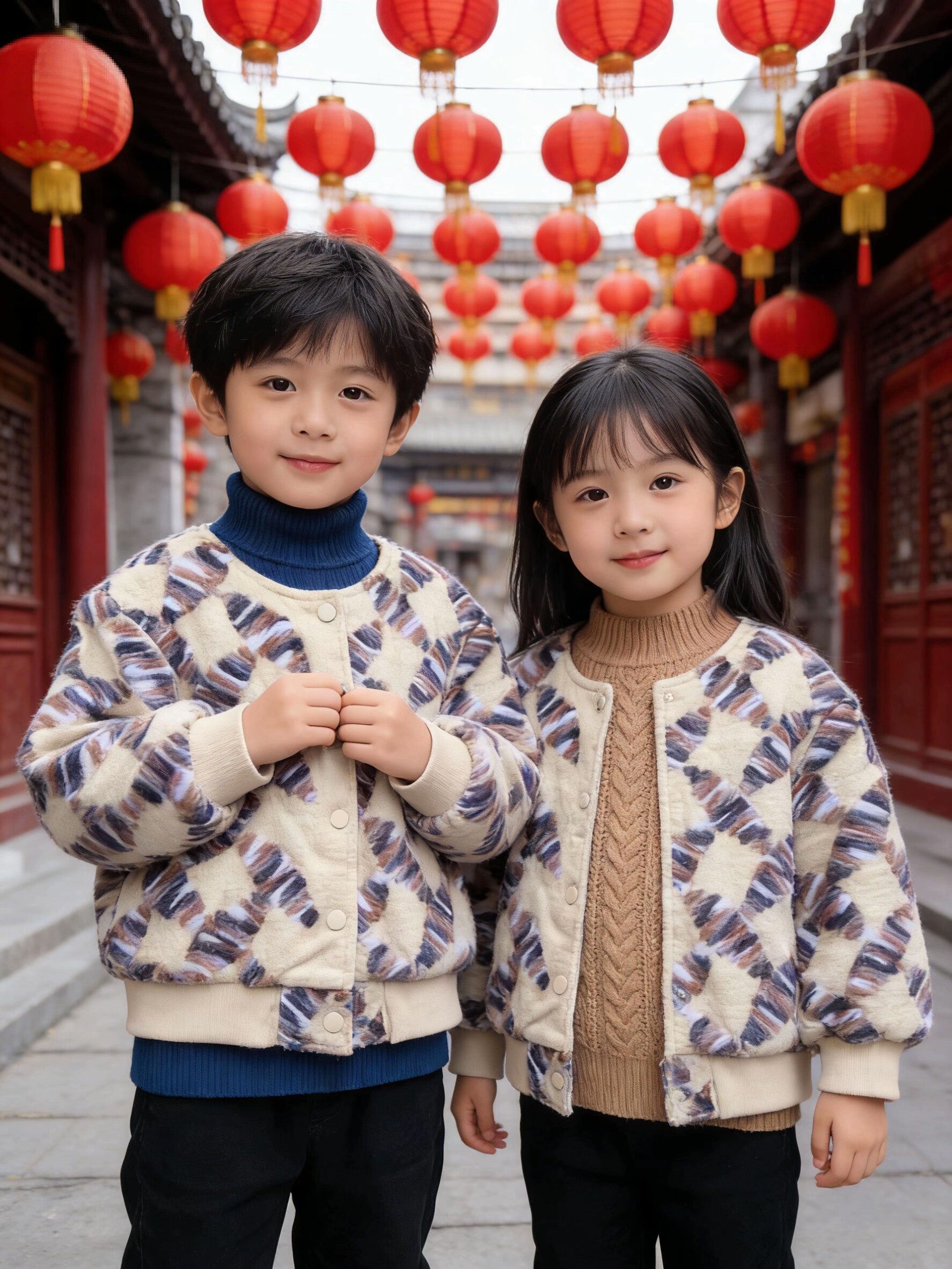 实体同步童装男女中童春秋冬装复古洋气加棉外套运动休闲棉服