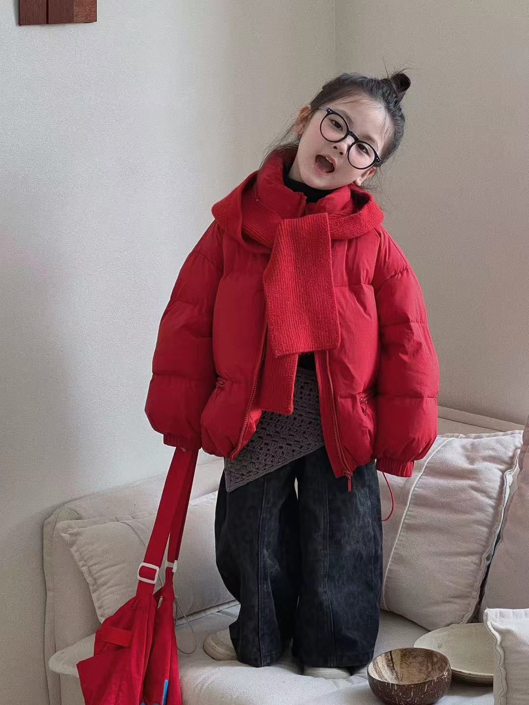 2025新款儿童冬季羽绒服年服女小童加厚保暖外套冬装白鸭绒面包服