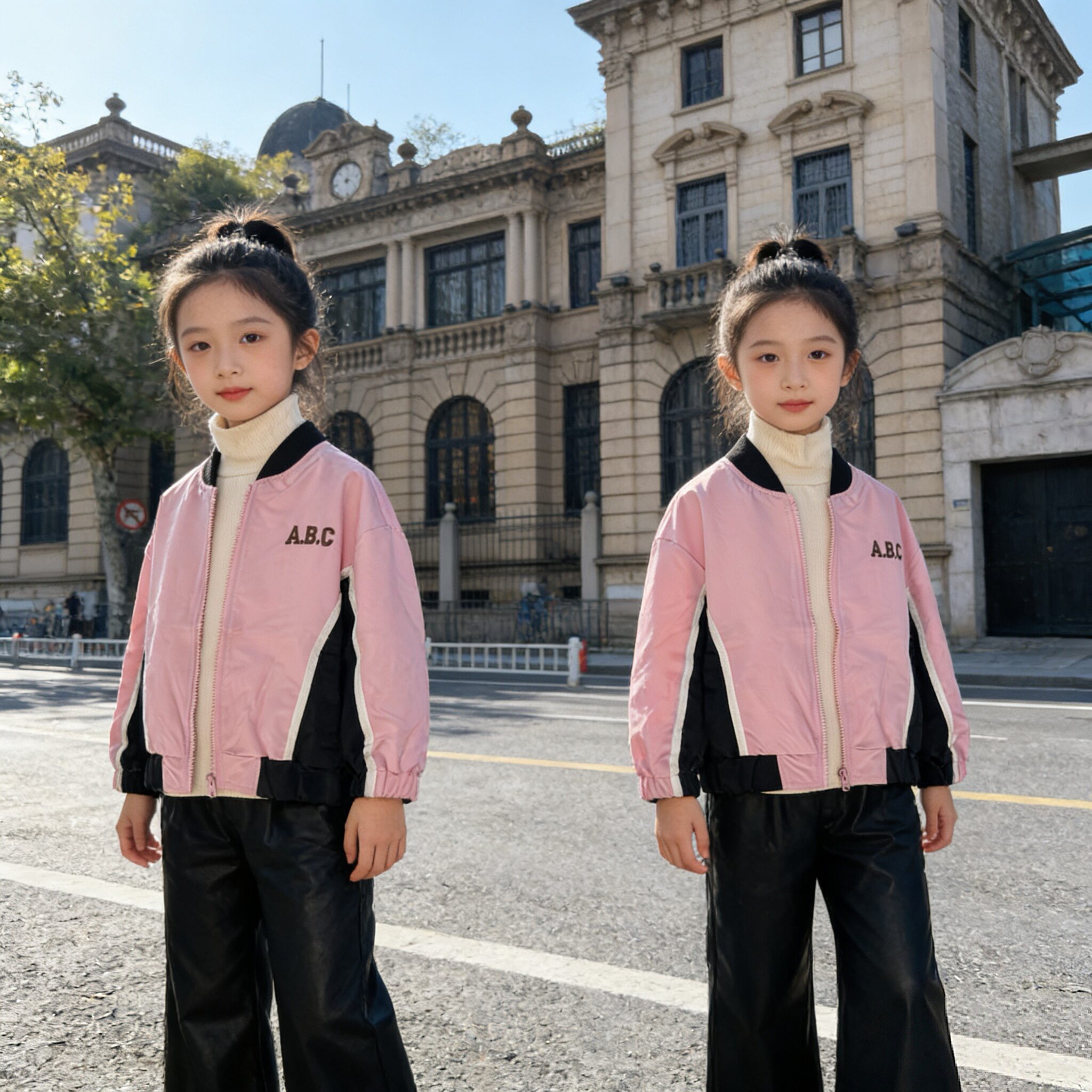 实体同步童装女中小童棒球服2026春秋儿童宽松外套拉链夹克衫潮