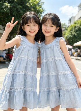 女童夏连衣裙2026新款洋气漂亮夏季儿童裙子女孩连身裙无袖背心裙