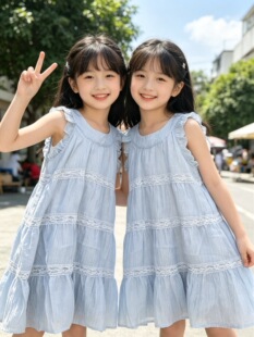 女童夏连衣裙2026新款洋气漂亮夏季儿童裙子女孩连身裙无袖背心裙