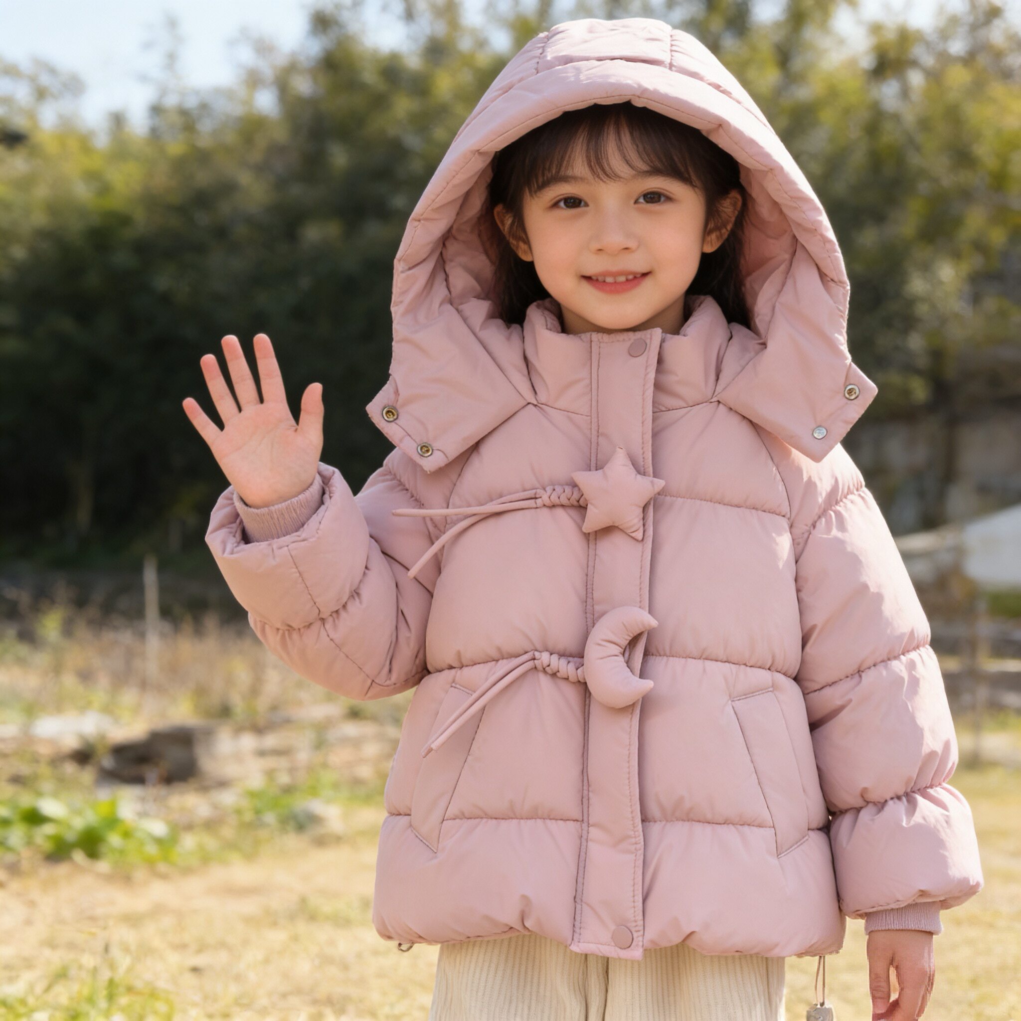 女童棉服外套冬装洋气夹棉加绒连帽上衣儿童保暖棉衣宝宝棉袄冬季