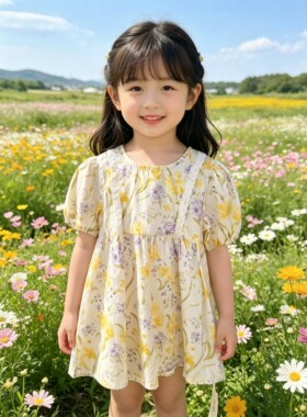 女小童连衣裙夏装2026新款儿童洋气碎花公主裙宝宝周岁礼服生日裙