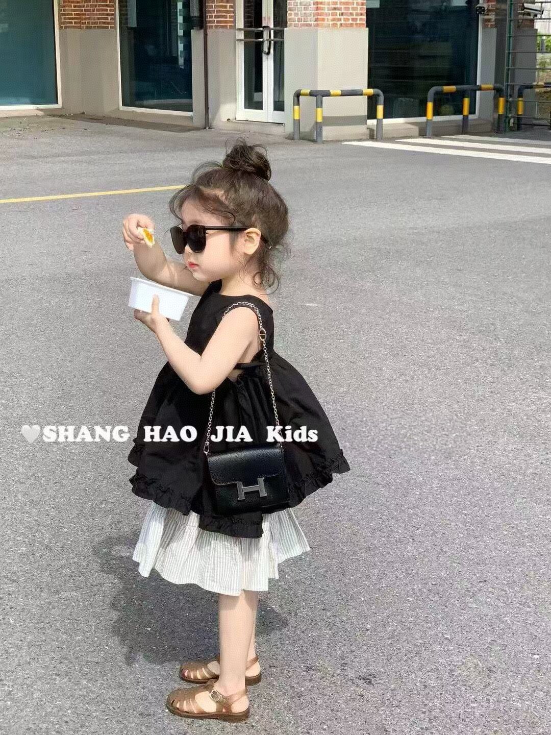 女童韩版童装2026夏季新款娃娃衫无袖上衣竖条纹半身裙两件套装潮