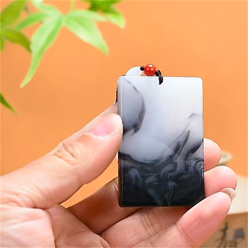 新疆和田玉羊脂白玉玉石项链烟青色平安无事牌玉坠毛衣链籽料挂件