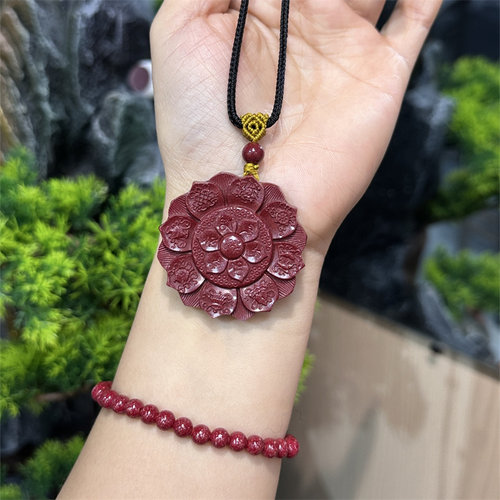 朱砂八宝转运莲花吊坠项链毛衣链