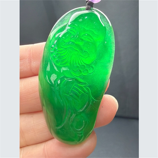 天然翡翠冰种满绿菩提老祖吊坠毛衣链男女冰种飘绿花佛像玉佩项链