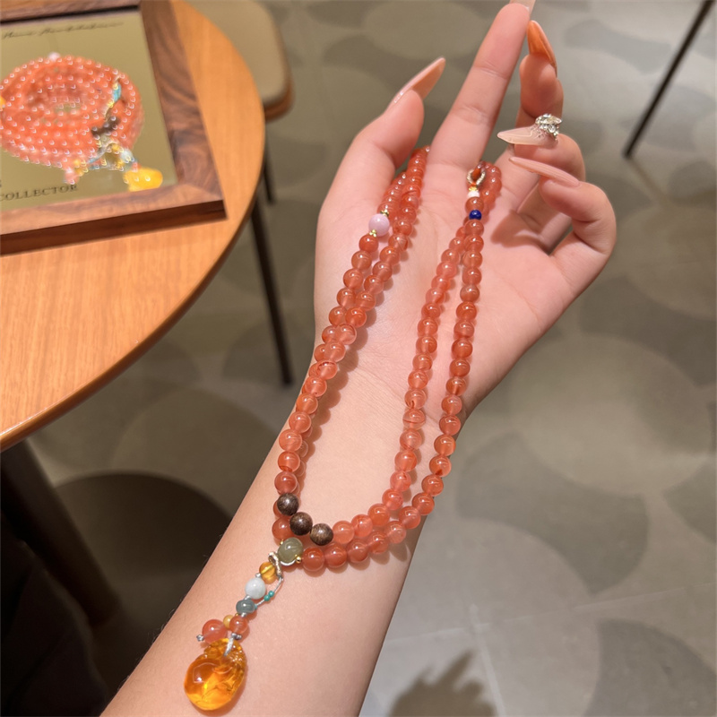 天然南红玛瑙搭配蜜蜡多宝毛衣链