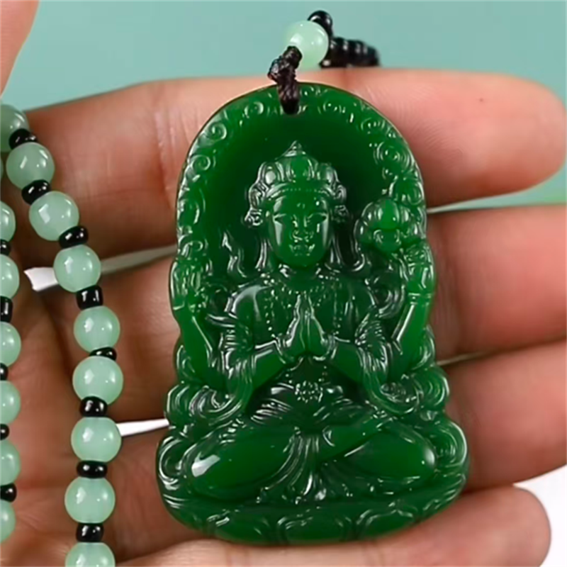 天然和田玉碧玉观音项链玉石挂件