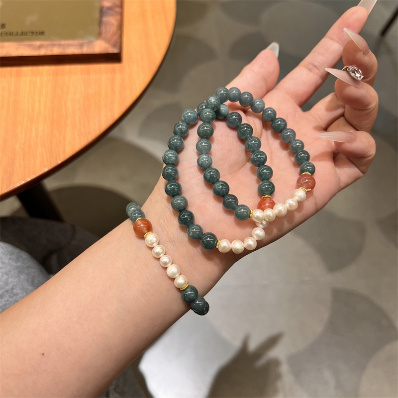 天然翡翠配珍珠南红玛瑙多宝手链