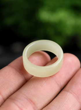 天然新疆和田玉素圈黄口戒指饰品