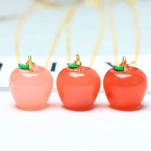 天然和田玉红玉泰银镶嵌金丝玉苹果吊坠锁骨链女彩玉平平安安项链