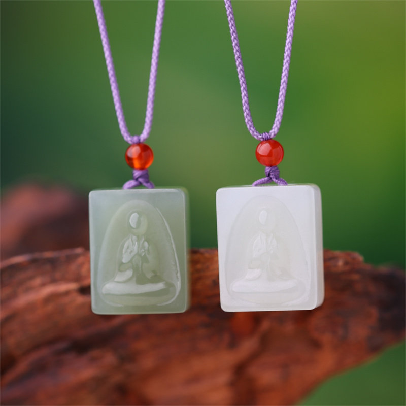 天然和田玉青白玉悟道玉石佛像吊坠毛衣链情侣青海料白玉平安项链