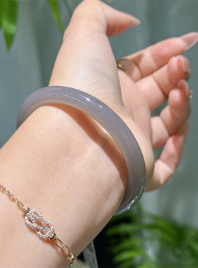 和田玉九紫离火烟灰紫细圆条手镯