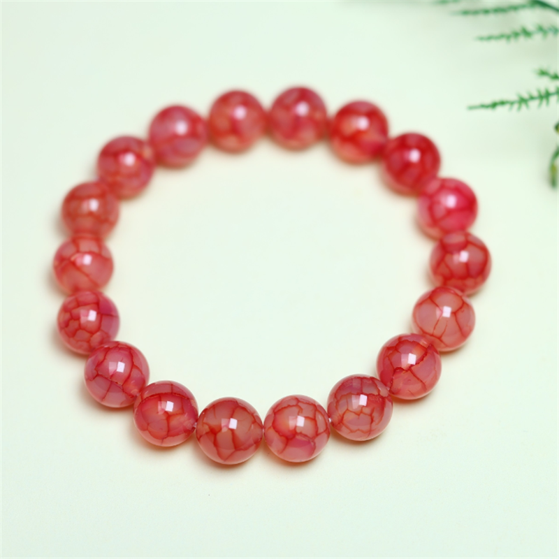 天然龙鳞纹冰裂玛瑙玉石手链手串