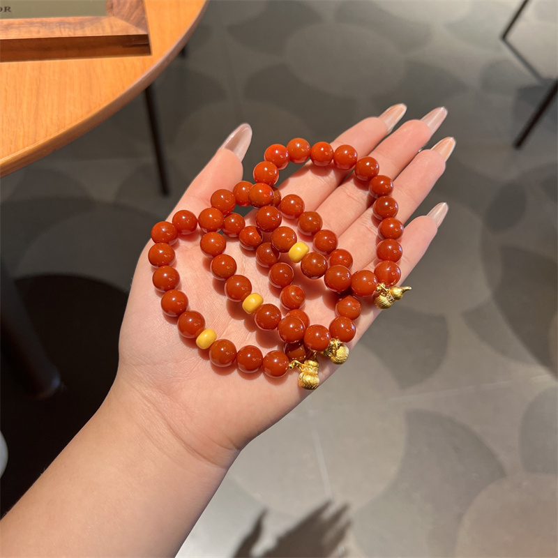 天然南红玛瑙蜜蜡单珠多宝手链