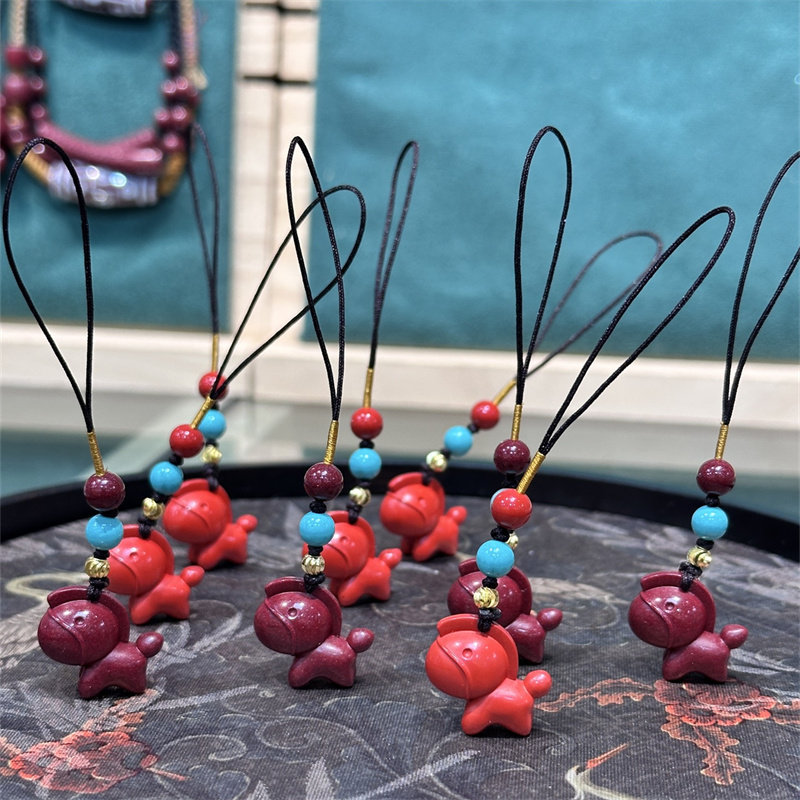 天然朱砂生肖马挂件钥匙扣手机链