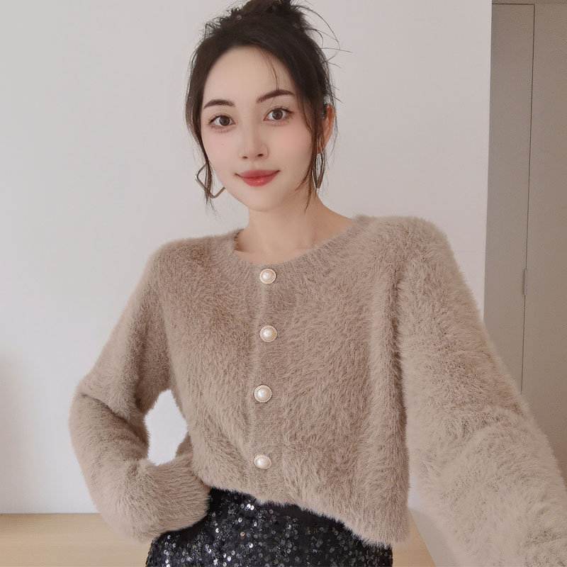 防水貂绒开衫圆领软糯宽松百搭