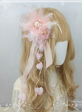 原创手作樱花粉色小物边夹发箍KC八重樱lolita樱花树下的告白小物