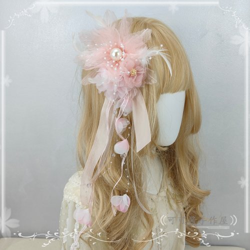 原创手作樱花粉色小物边夹发箍KC八重樱lolita樱花树下的告白小物