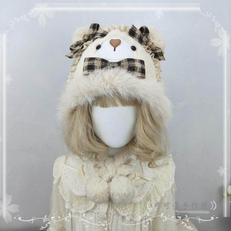 原创设计秋冬季保暖小熊护耳帽可爱咖啡色毛绒帽子lolita2024新款,模玩/动漫/周边/娃圈三坑/桌游,lolita洛丽塔配饰小物/道具,淘宝优惠券,粉丝福利购,淘宝优惠卷