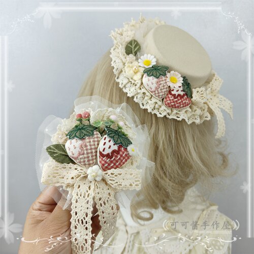 原创草莓手作小物蕾丝蝴蝶结发饰