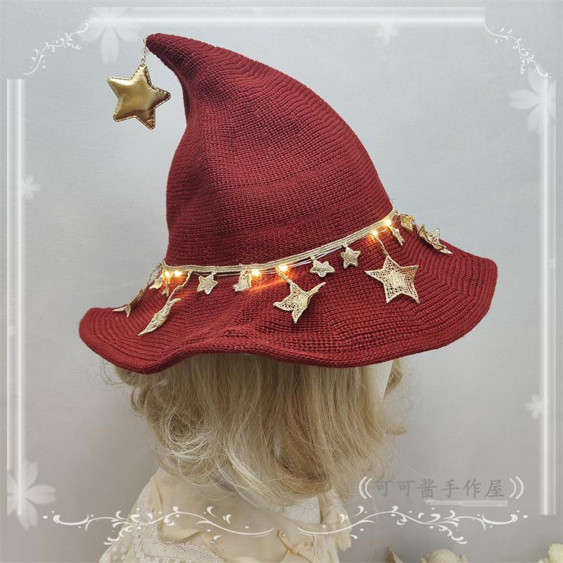 圣诞帽原创手作酒红色尖顶帽