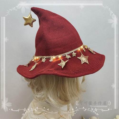 圣诞帽原创手作酒红色尖顶帽