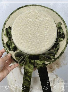 原创手工苔绿色小物cla优雅发饰洛丽塔发带发箍KC复古抱猫少女