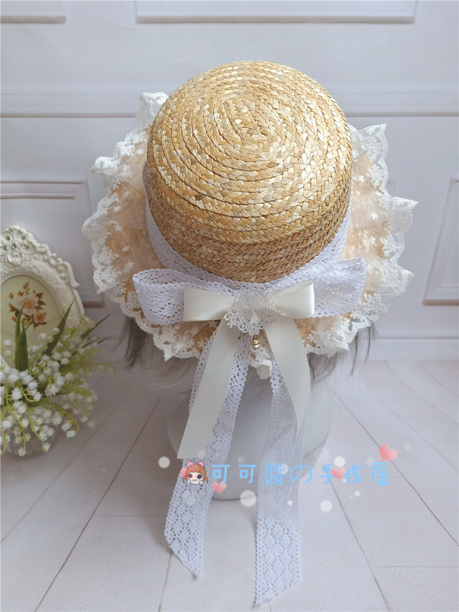 包邮lolita草帽简单日常夏天遮阳帽草编棉线森系蕾丝蝴蝶结白菜价