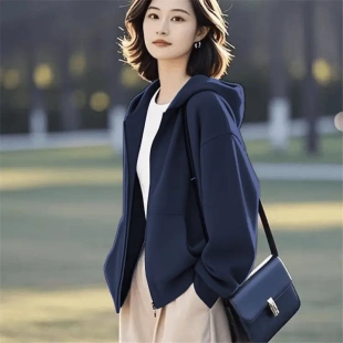 宽松设计长袖 休闲韩版 卫衣女春秋季 薄款 百搭减龄连帽外套 新款 开衫