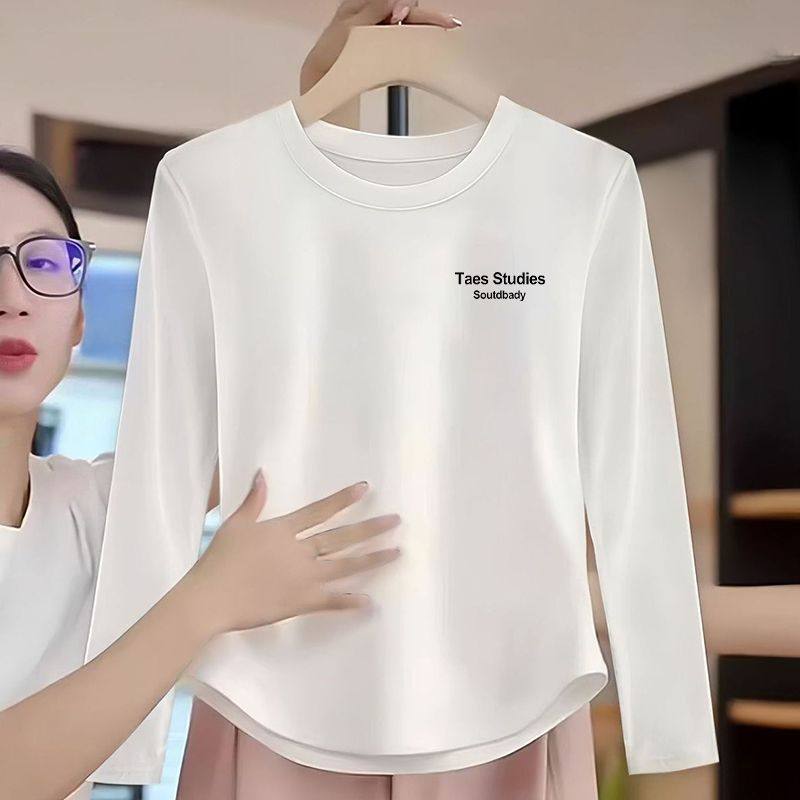 春秋新款圆领印花长袖T恤女宽松显瘦时尚内搭打底衫遮肚上衣体恤,女装/女士精品,T恤,淘宝优惠券,粉丝福利购,淘宝优惠卷