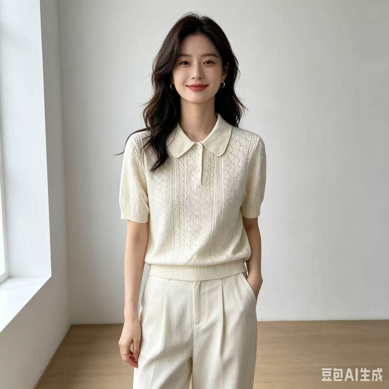 【思思粉丝专享】夏季新款桑蚕丝翻领短袖女式针织衫 2060