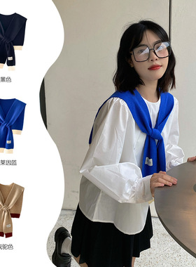 拼色小披肩女春季外搭坎肩韩版百搭ins潮东大门网红针织毛线围巾
